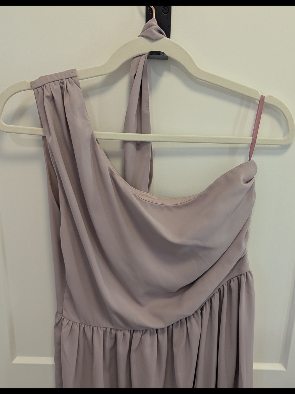 One-Shoulder Taupe Evening Dress with Side Slit - Picture 3 of 5